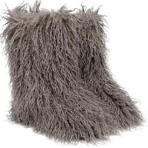 ✨ Women Grey Faux Fur Boots Mongolian Furry Boots for Winter Fluffy Fuzzy Boots